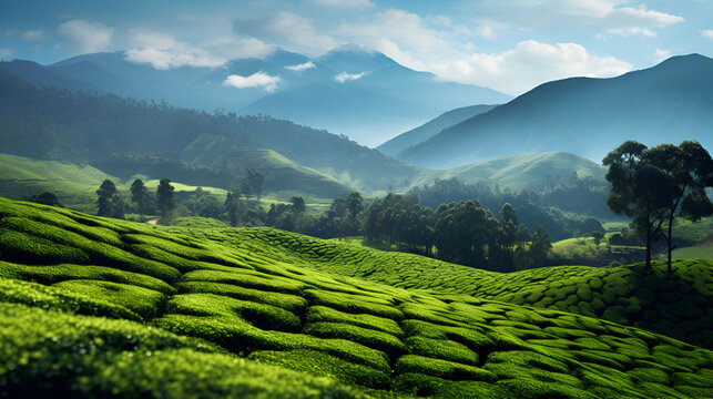 The green tea plantations are a feature of nature Scenery background
