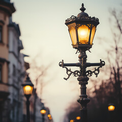 A close-up of an old-fashioned street lamp.
