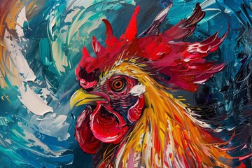 The most beautiful painted rooster - obrazy, fototapety, plakaty