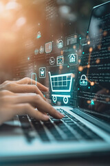 Confidently making a secure online transaction on a website,  encryption symbols, payment options, and the seamless checkout process. Trust and security in e-commerce.