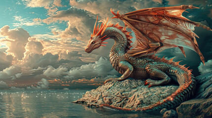Fototapeta premium A fantasy dragon which is majestic and ferocious