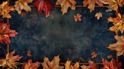 Leaves of Fall in Walnut Border on a Dark Background