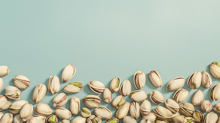 Nuts Pistachios, Green Background, Copy Space
