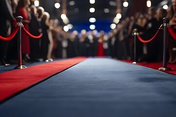 red carpet in the night. Generated AI - obrazy, fototapety, plakaty