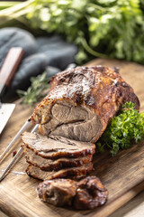 Juicy whole roasted neck on a cutting board. - 791296558