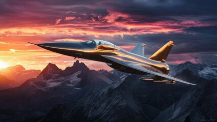 Jet fighter across mountain