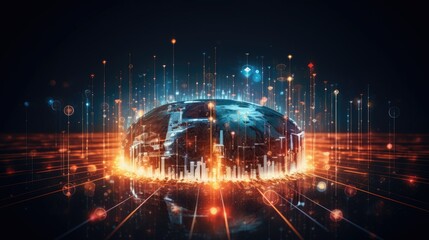 Abstract digital clock displaying global internet uptime and downtime