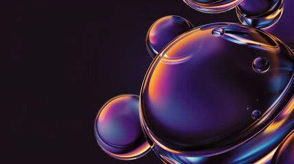 Macro colorful oil bubbles in water with a smooth gradient and reflections. - obrazy, fototapety, plakaty