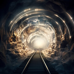 A train traveling through a tunnel of light.