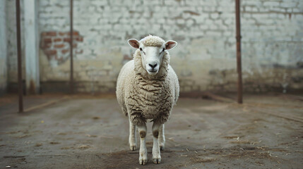 A sheep standing while looking at camera.