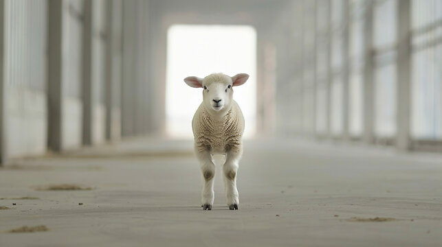 A sheep standing while looking at camera.