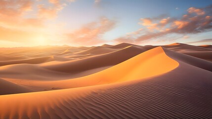Fototapeta na wymiar Desert dunes panorama at sunset. 3D Rendering