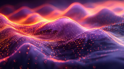 Pink and purple glowing 3D landscape with smooth and wavy terrain - obrazy, fototapety, plakaty