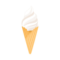 ワッフルコーンに入ったバニラ味のソフトクリーム。フラットなベクターイラスト。
Soft serve ice cream with vanilla flavor in a waffle cone. Flat vector illustration.