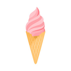 ワッフルコーンに入ったイチゴ味のソフトクリーム。フラットなベクターイラスト。
Soft serve ice cream with strawberry flavor in a waffle cone. Flat vector illustration.