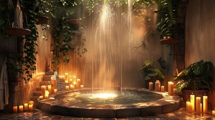 Create an enchanting and atmospheric photograph of a massage room within a luxury beauty salon.  
