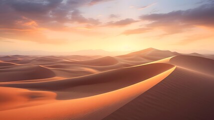 Fototapeta na wymiar Desert dunes panorama at sunset, 3d render illustration