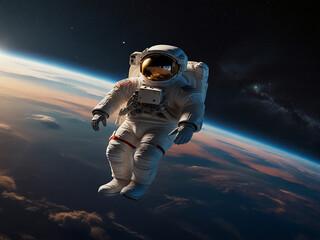 Astronaut in a spacesuit floating in the vastness of space