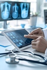 A doctor uses a tablet to display X-ray medical images