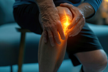 Massaging and Stretching the leg to Ease the Injury. VFX Leg Pain Augmented Reality Animation. Senior Male Experiencing Discomfort in a Result of Leg Trauma or Arthritis.