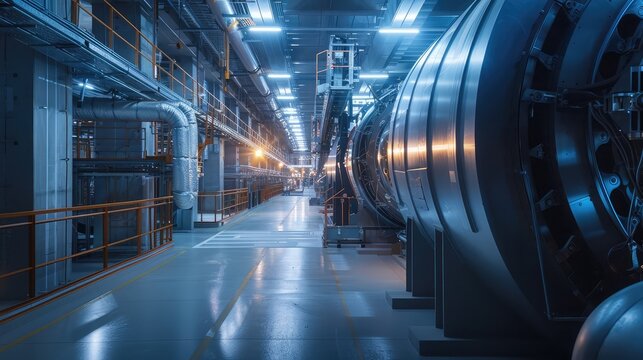 An advanced particle accelerator laboratory, conducting fundamental research in particle physics and nuclear science with cutting-edge accelerator technologies and detectors.