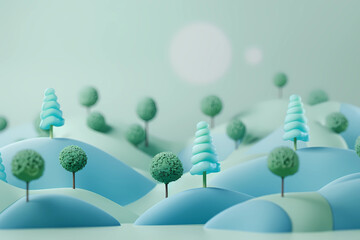 a cute blue and green landscape made from small plasticine bushes