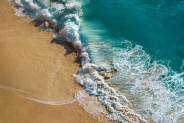 Aerial view ocean wave kelingking beach nusa penida island bali indonesia