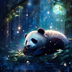 자연속에 자고있는 판다곰