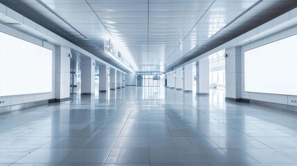 empty banner in the center of the airport hall  