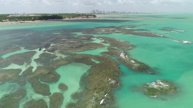 Seixas natural pools, formed in a reef 1 km off the coast of Seixas Beach - Jo&atilde;o Pessoa, Para&iacute;ba, Brazil
