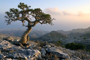 a tree on Socotra island - obrazy, fototapety, plakaty