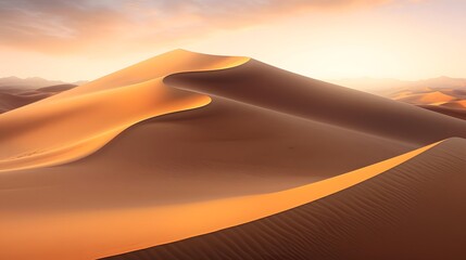 Panorama of sand dunes at sunset in the Sahara desert, Morocco