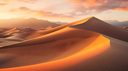 Fototapeta na wymiar Desert landscape panorama with sand dunes at sunset. 3d rendering