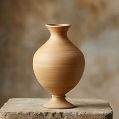 Fototapeta na wymiar A clay vase is sitting on a table