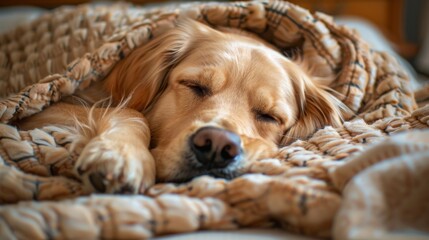  Adorable golden retriever dog Sleeping Comfortably