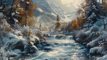 A winter scene of Krimmler Ache a flowing mountain stream