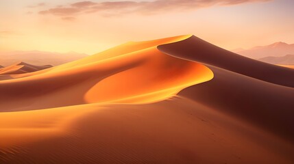 Fototapeta na wymiar Panorama of sand dunes at sunset in the Sahara desert, Morocco