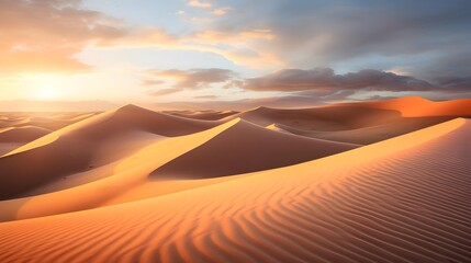 Fototapeta na wymiar Desert sand dunes panorama at sunset. Natural background.