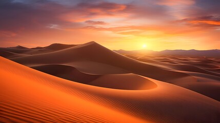 Fototapeta na wymiar Sand dunes in the desert at sunrise. Panoramic view