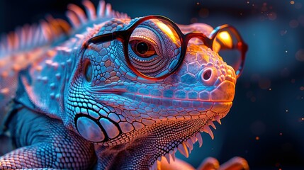 Funny chameleon with glasses