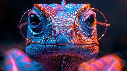 Funny chameleon with glasses