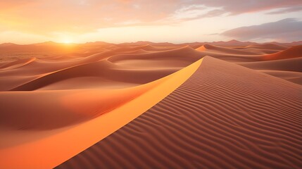 Sunset over sand dunes in the Sahara desert. 3d render