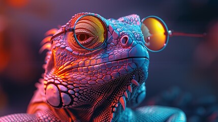 Funny chameleon with glasses