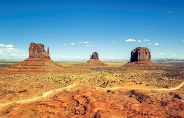 View monument valley with blue sky
