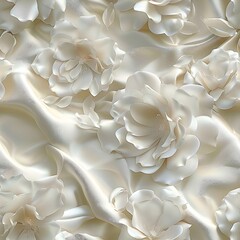 Opulent Roses in Bloom on Luxurious White Silk Fabric Capturing the Essence of Renaissance Inspired Serenity