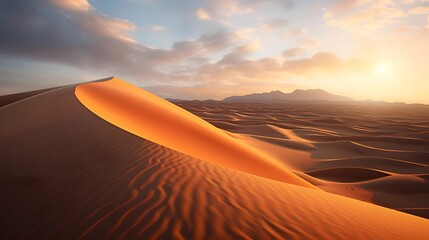 Fototapeta na wymiar Sand dunes in the desert at sunset. Panoramic view