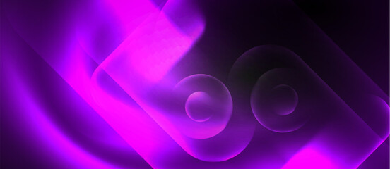 A vibrant purple and black background featuring a glowing swirl in the middle. The gaslike swirl is a mix of purple, magenta, and electric blue, creating a mesmerizing art pattern in a circular font