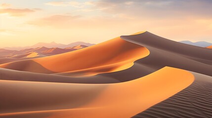 Sand dunes in the desert at sunset, panoramic view