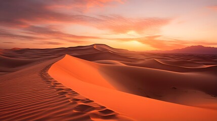 Fototapeta na wymiar Desert panorama with sand dunes at sunset. 3d render