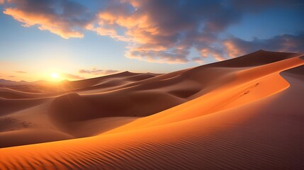 Fototapeta na wymiar Desert sand dunes at sunset. Panoramic view.